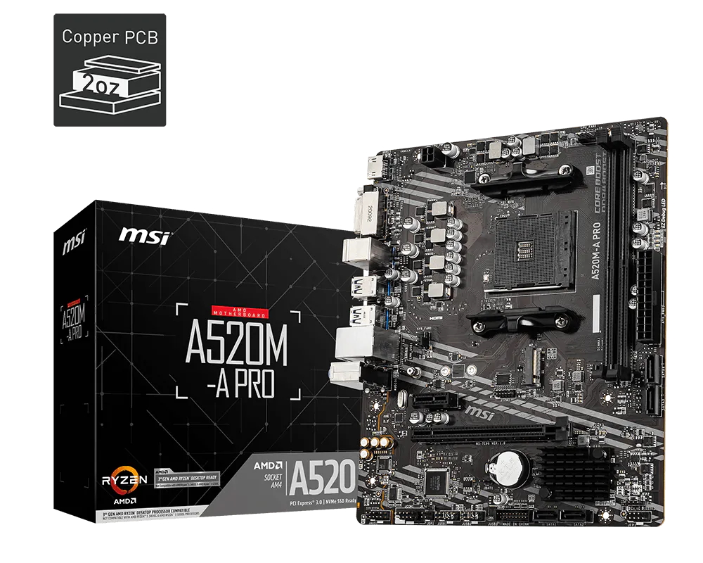 Placa base MSI A520M-A PRO AM4 - Amd Cpu Ryzen 7 reseña y precio